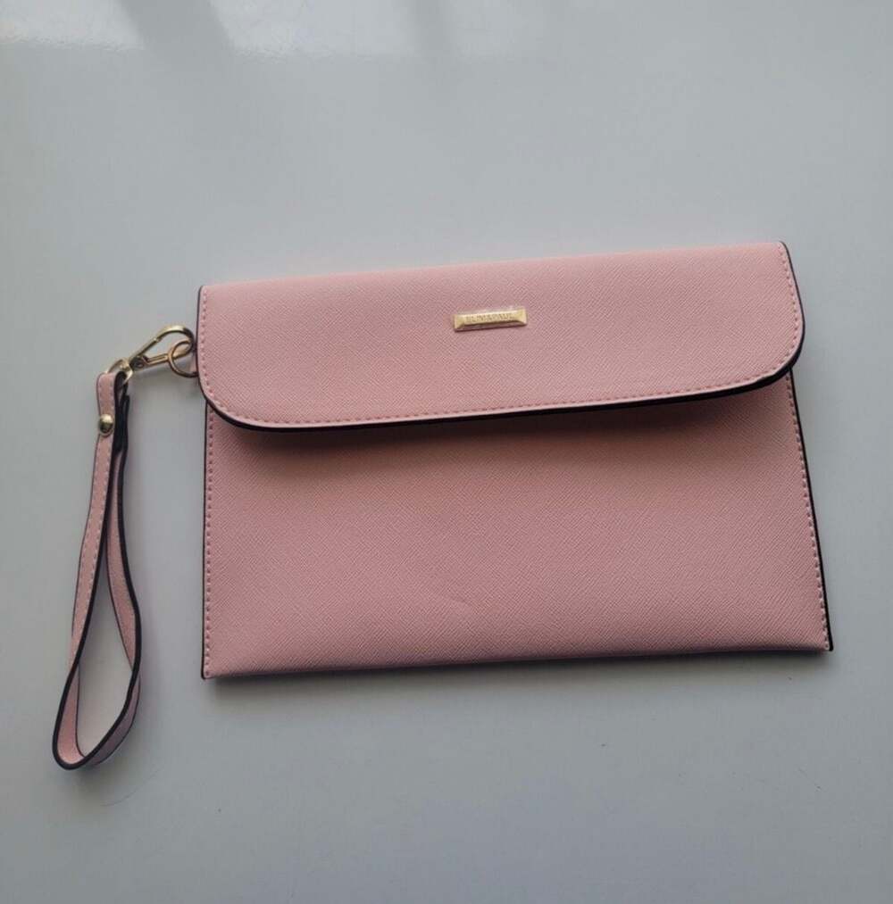 Elim & Paul Pink Faux Leather Envelope Wristlet Clutch